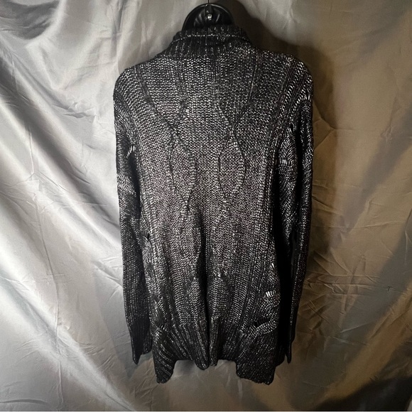 NWOT APT 9 cable knit open front cardigan in black & silver. Size Large. - Picture 2 of 7
